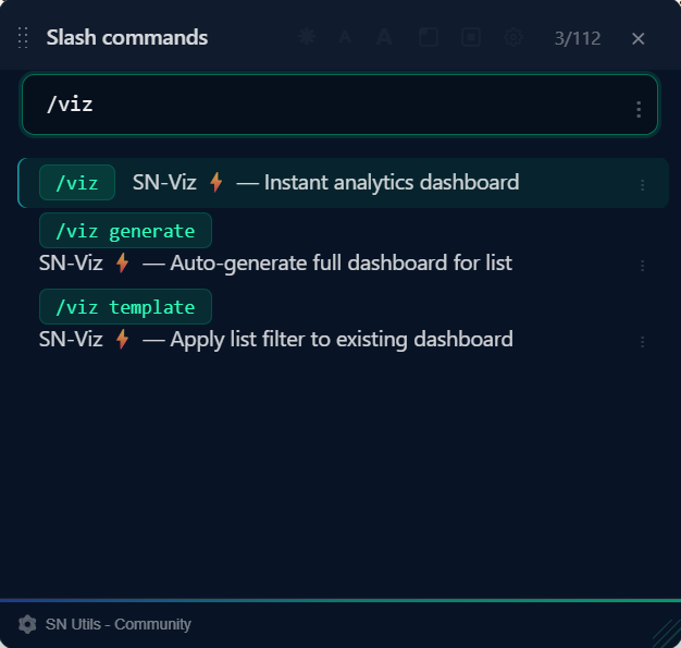 /viz typed in SN-Utils integrated view